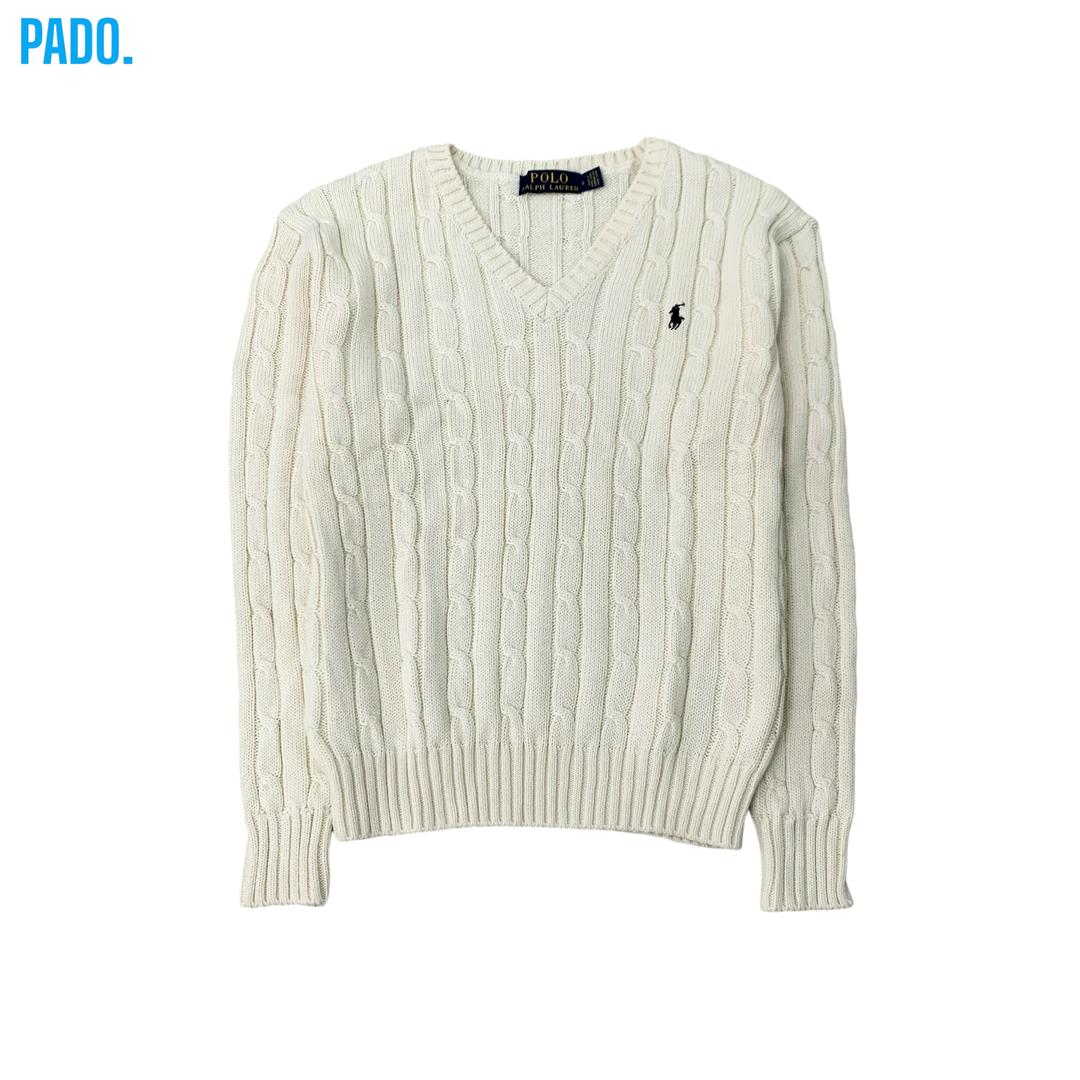 [W]폴로 케이블 V넥 니트 (아이보리)