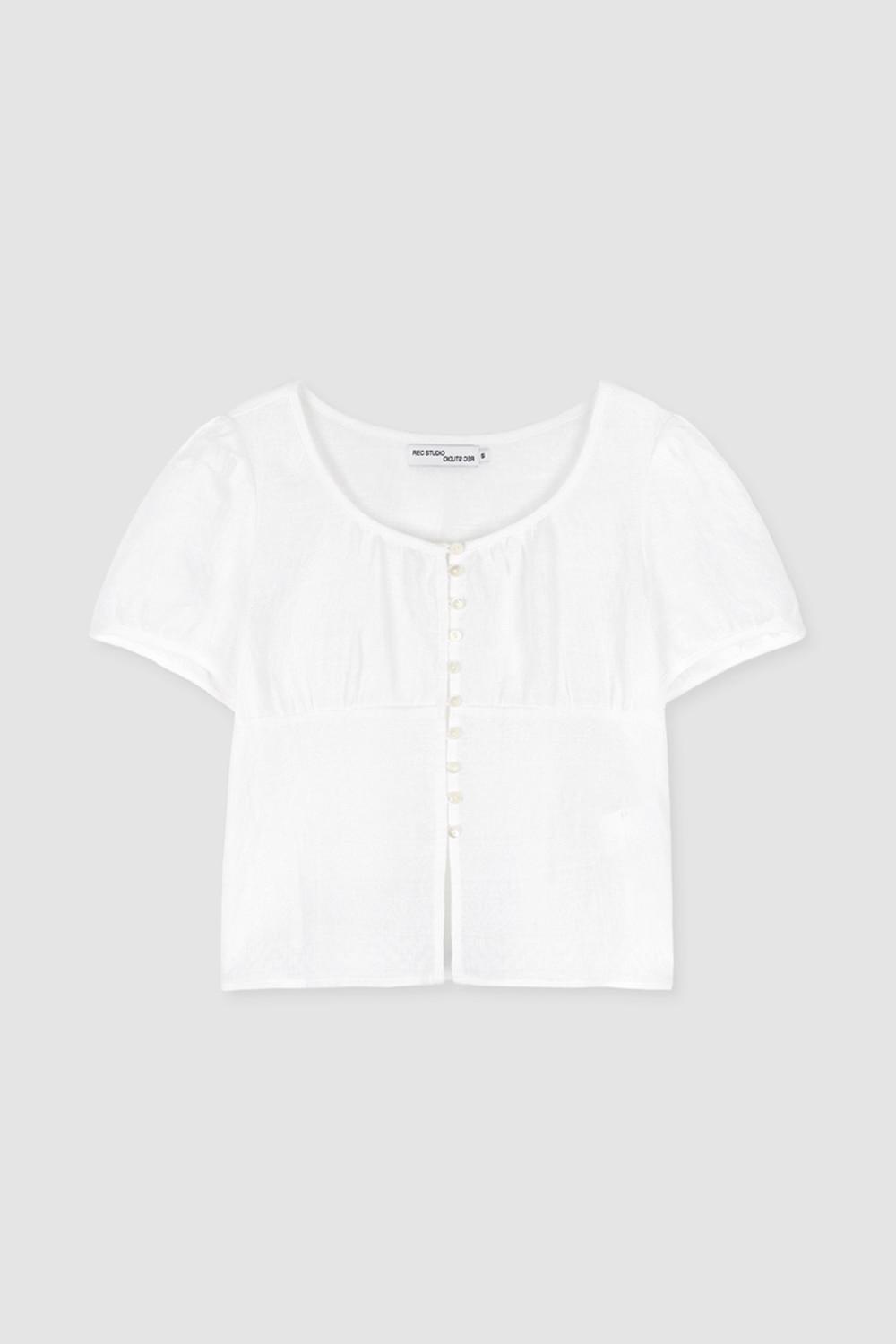 LINNEN JACQUARD PUFF BLOUSE
