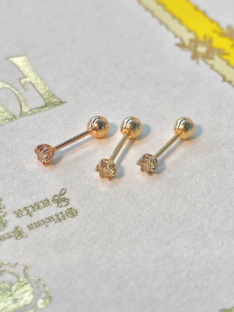 14K 피어싱 귀걸이 6발 꼬냑다이아 화이트 골드