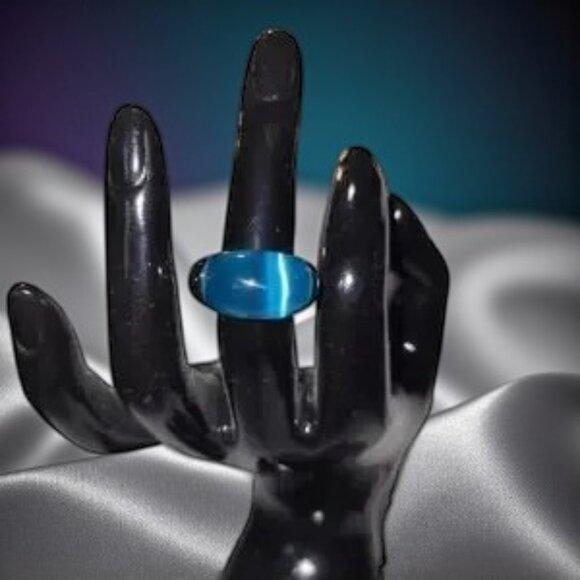 NWT CK Calvin Klein Ellipse Ring Jewelry Blue Silver Signed