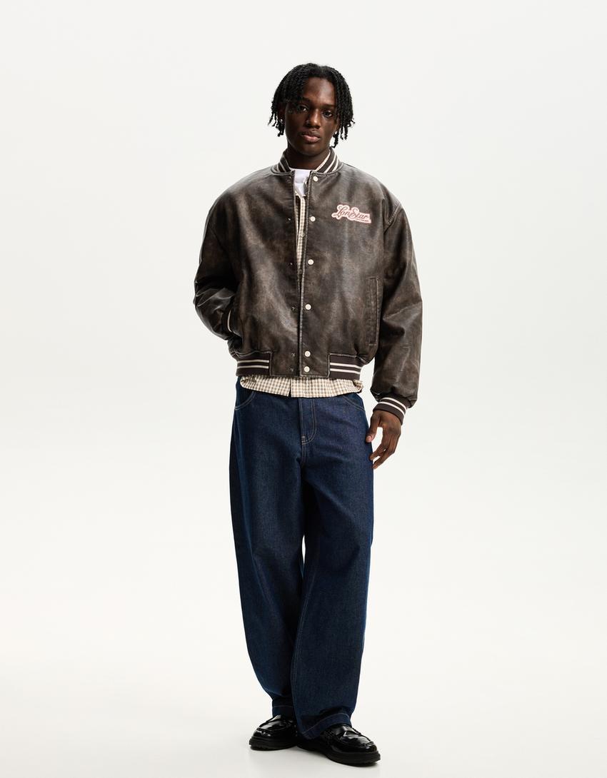 Faux leather bomber jacket