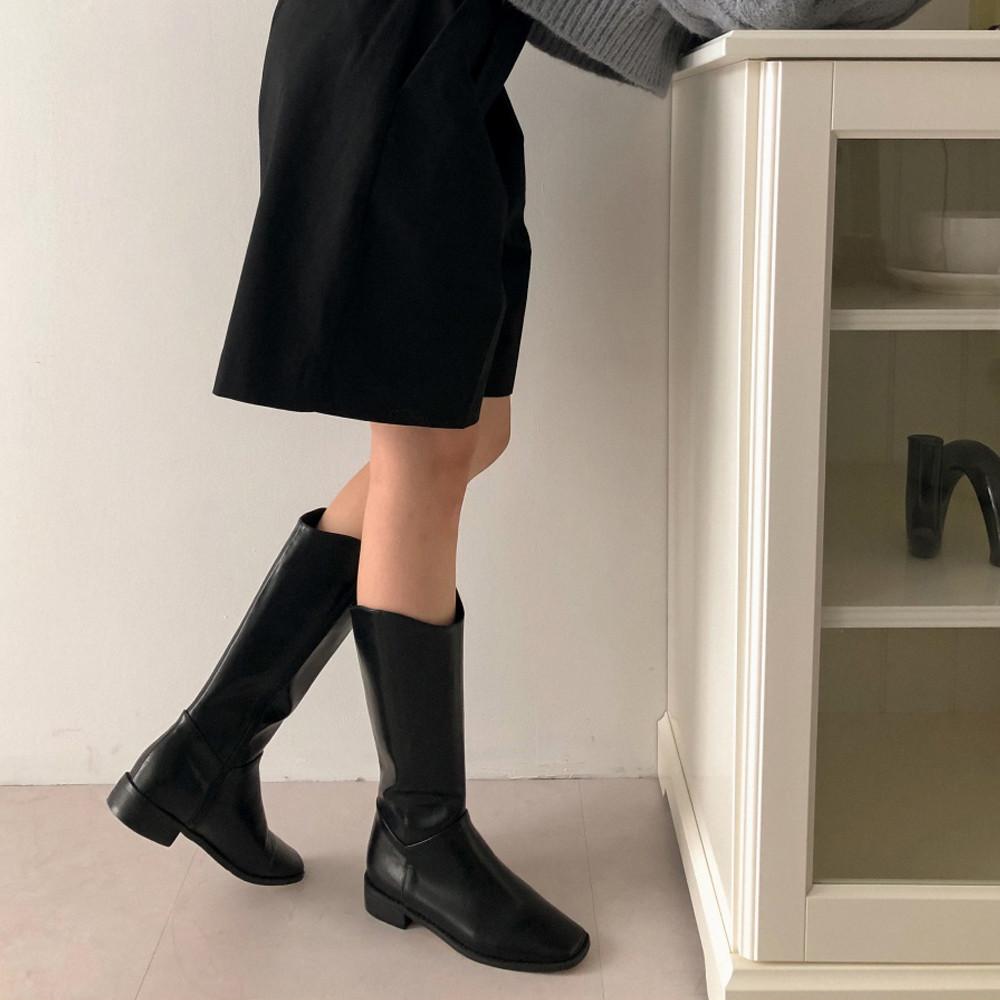 심플 사각코 미들부츠 (2cm, 블랙 아이보리 베이지 브라운)