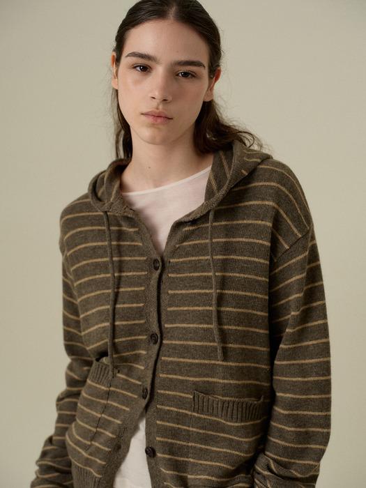 [단독] COLIN HOOD KNIT CARDIGAN_BROWN STRIPE