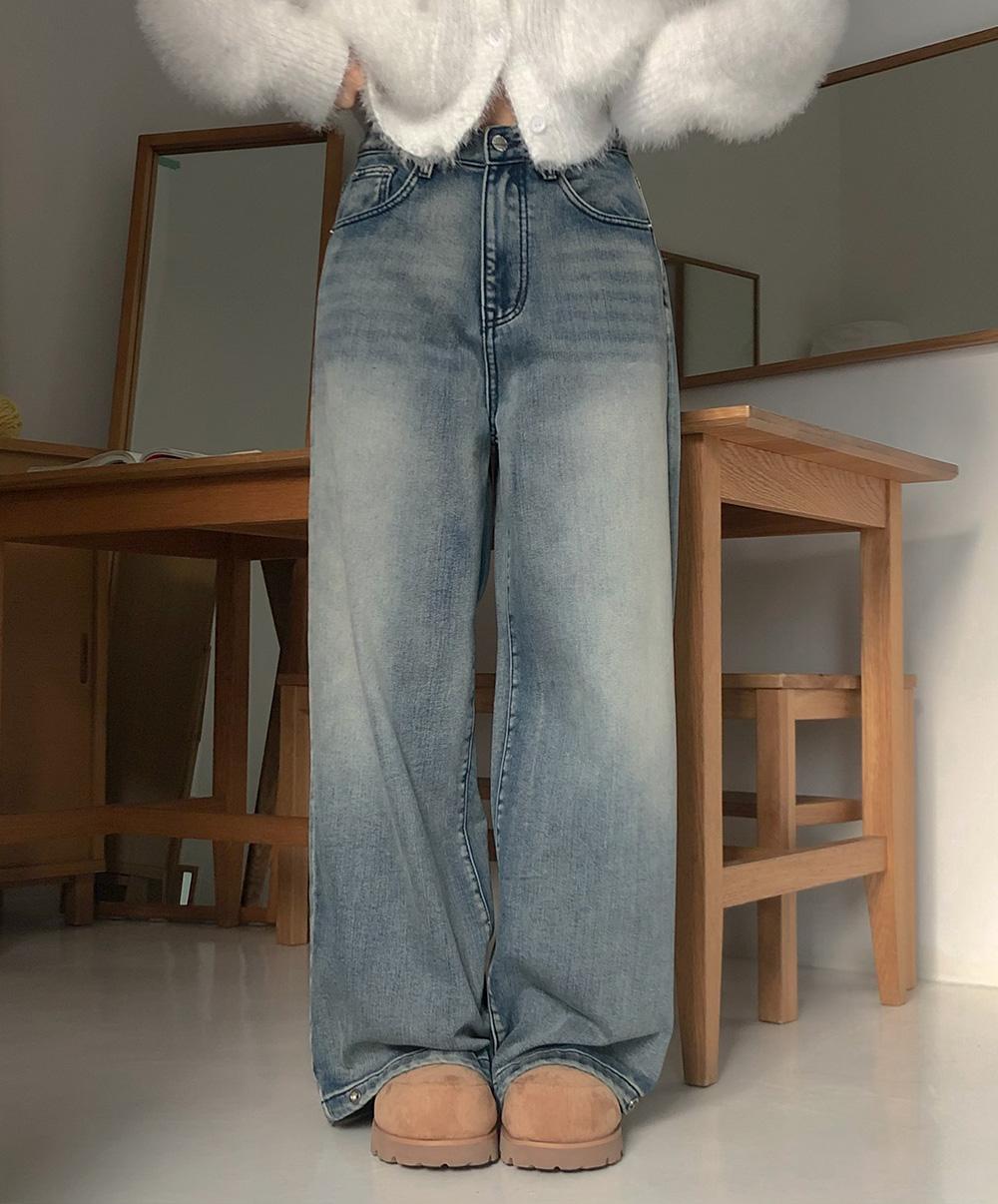 니어웨어 [겨울청바지⛄] [3기장/S-XL] 스너글 기모 워싱 와이드 데님팬츠 (6color) 워싱청바지/유니크/밑단스냅/기모청바지