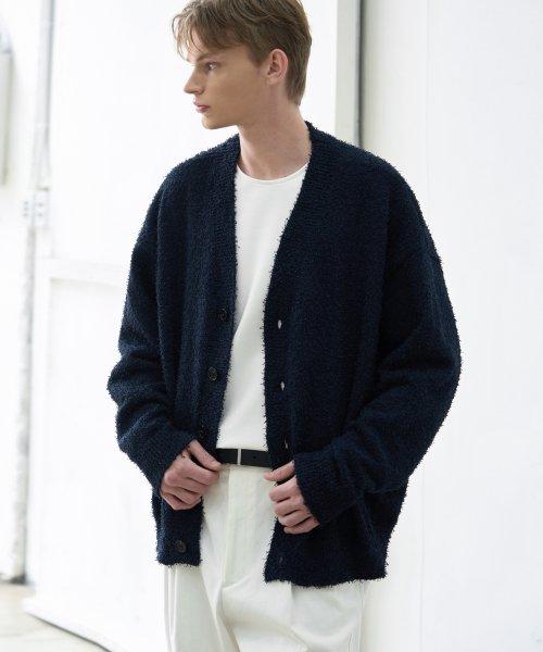 오버사이즈 프린지 니트 가디건 [NAVY]