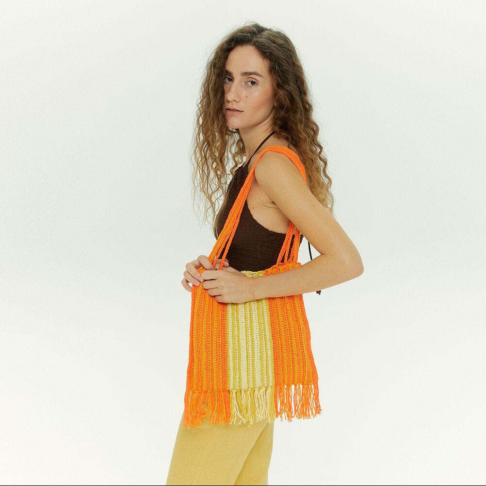 Orange Fringe Knit Bag