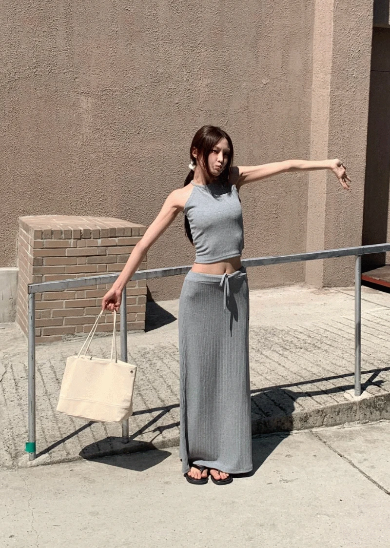 데이브 홀터 투피스 SET [ 나시 + 롱스커트 ]