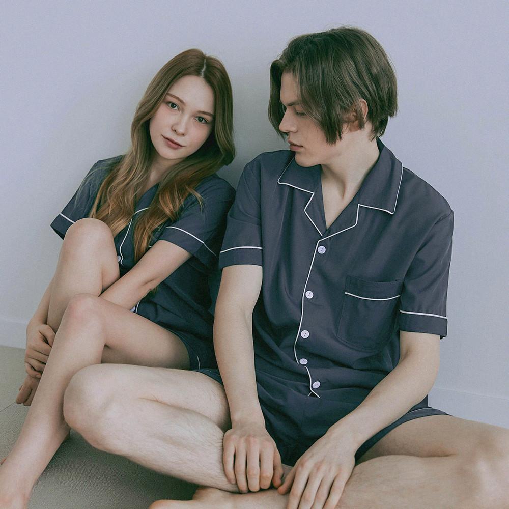 오프아워 커플잠옷 파자마 홈웨어 마일드 실크라인 반팔 잠옷세트