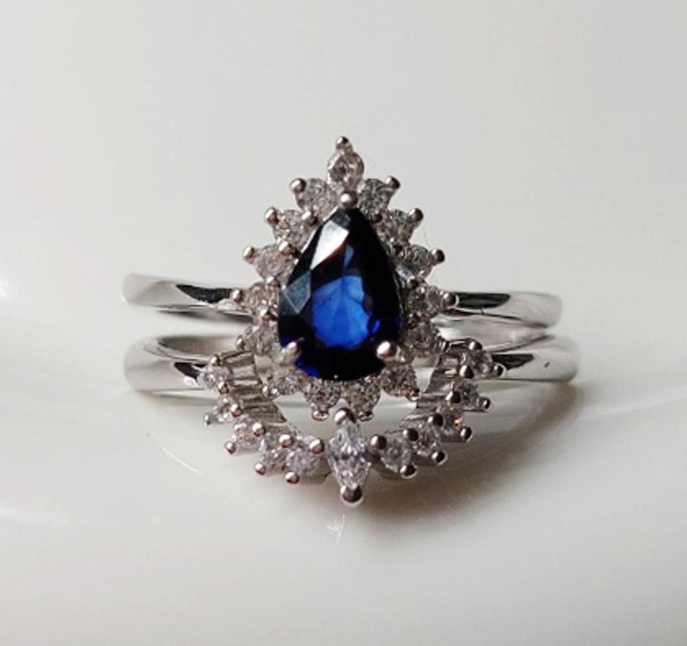 천연 사파이어반지 유색보석반지 세트반지 물방울 (7x5)