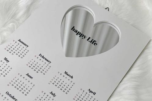 2025년 하트 거울 아크릴 캘린더 포스터 벽걸이 액자 달력 A3. 홈카페 벽달력 선물