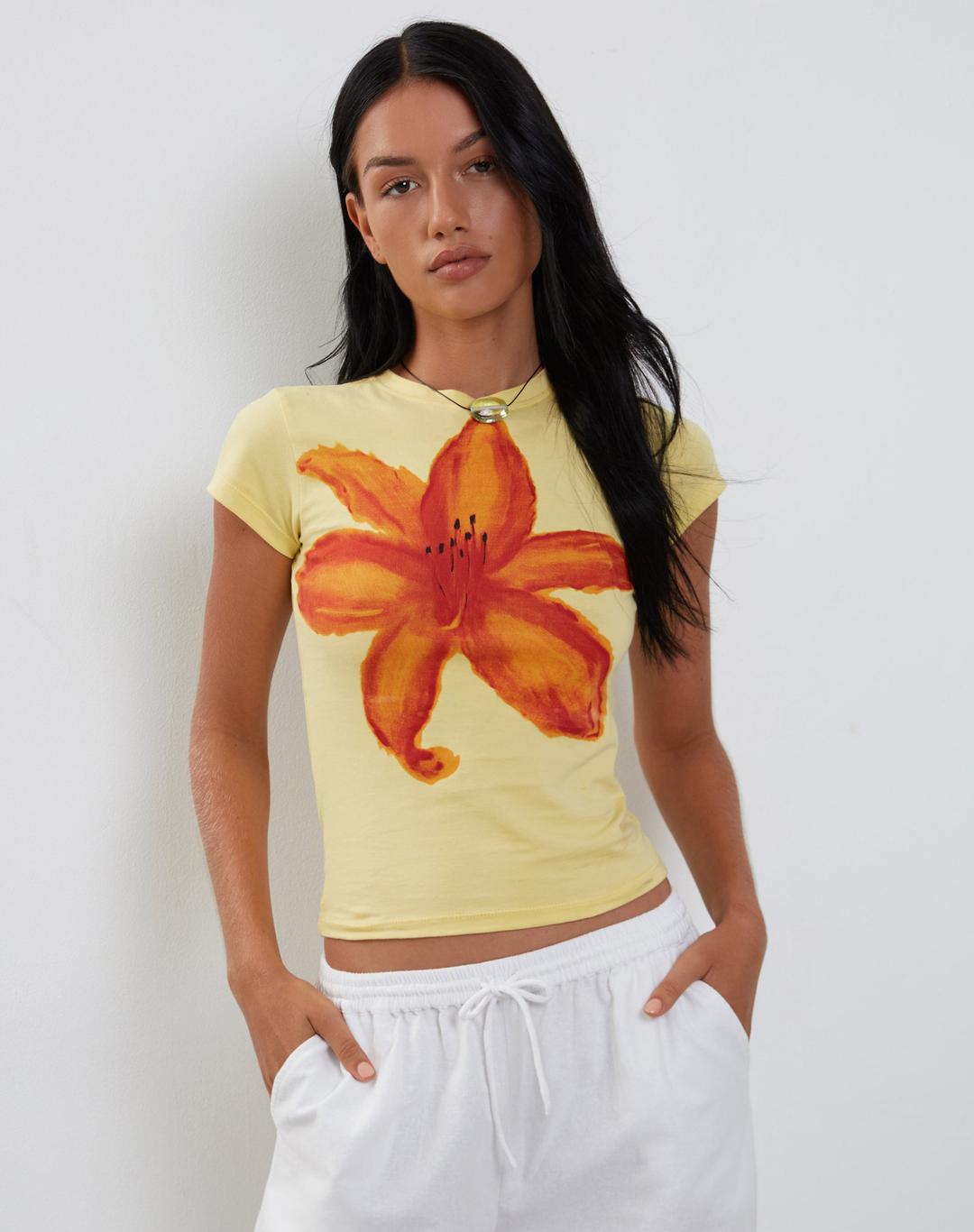 Tiona Baby Tee in Lemonade with Summer Flower Print - S