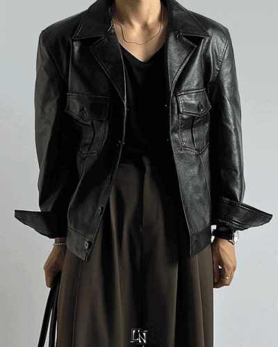 밀리터리 워싱 레더 자켓