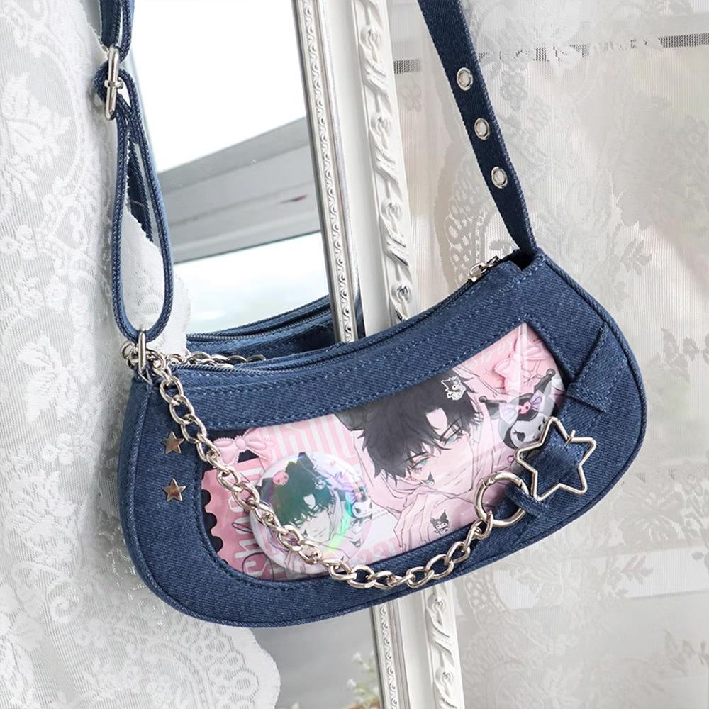 에스엠라지 소행성 데님 이타백 / 캔뱃지 데코 굿즈 투명가방