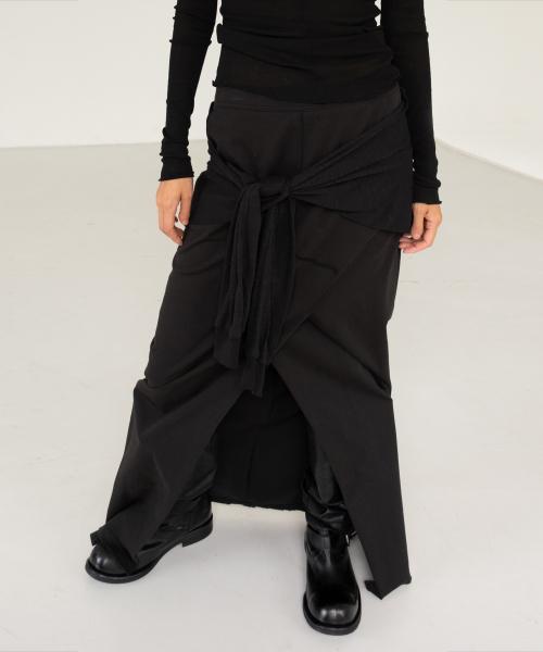 T LAYERED LONG SLIT SKIRT BLACK