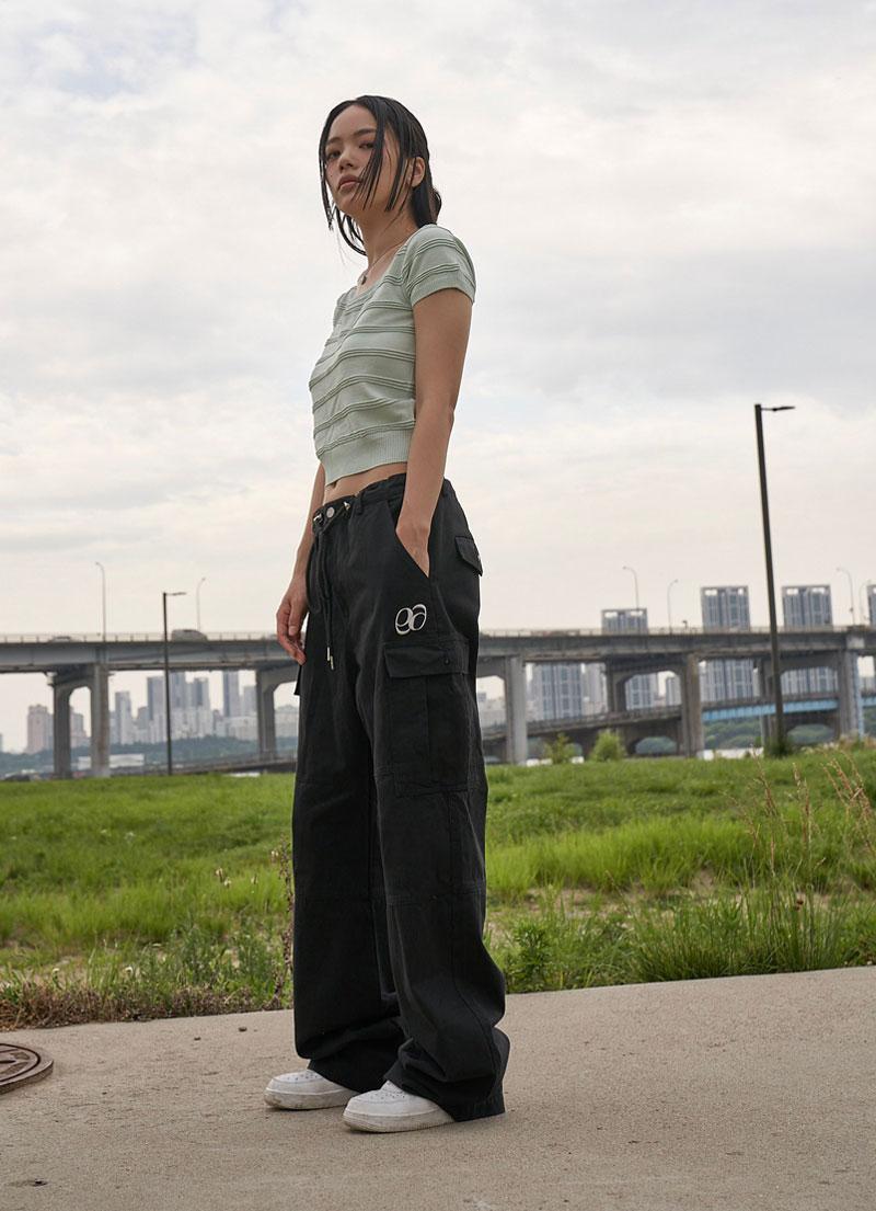 TAUNTON STRING CARGO PANTS / BLACK