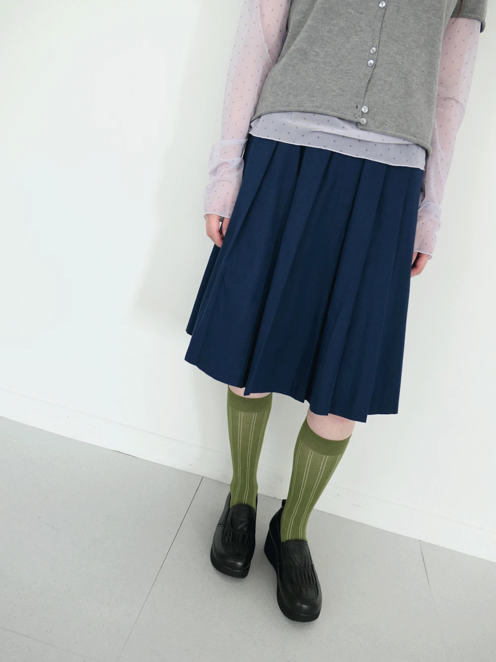 플리츠 밴딩 미디 스커트 (2c)
