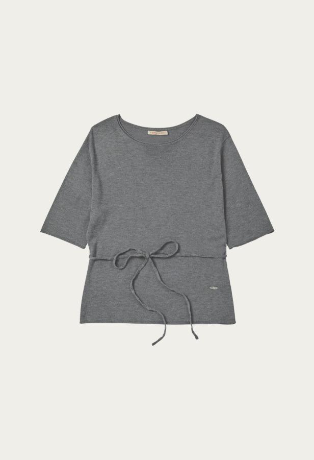 스트랩 울 반팔 라운드 니트