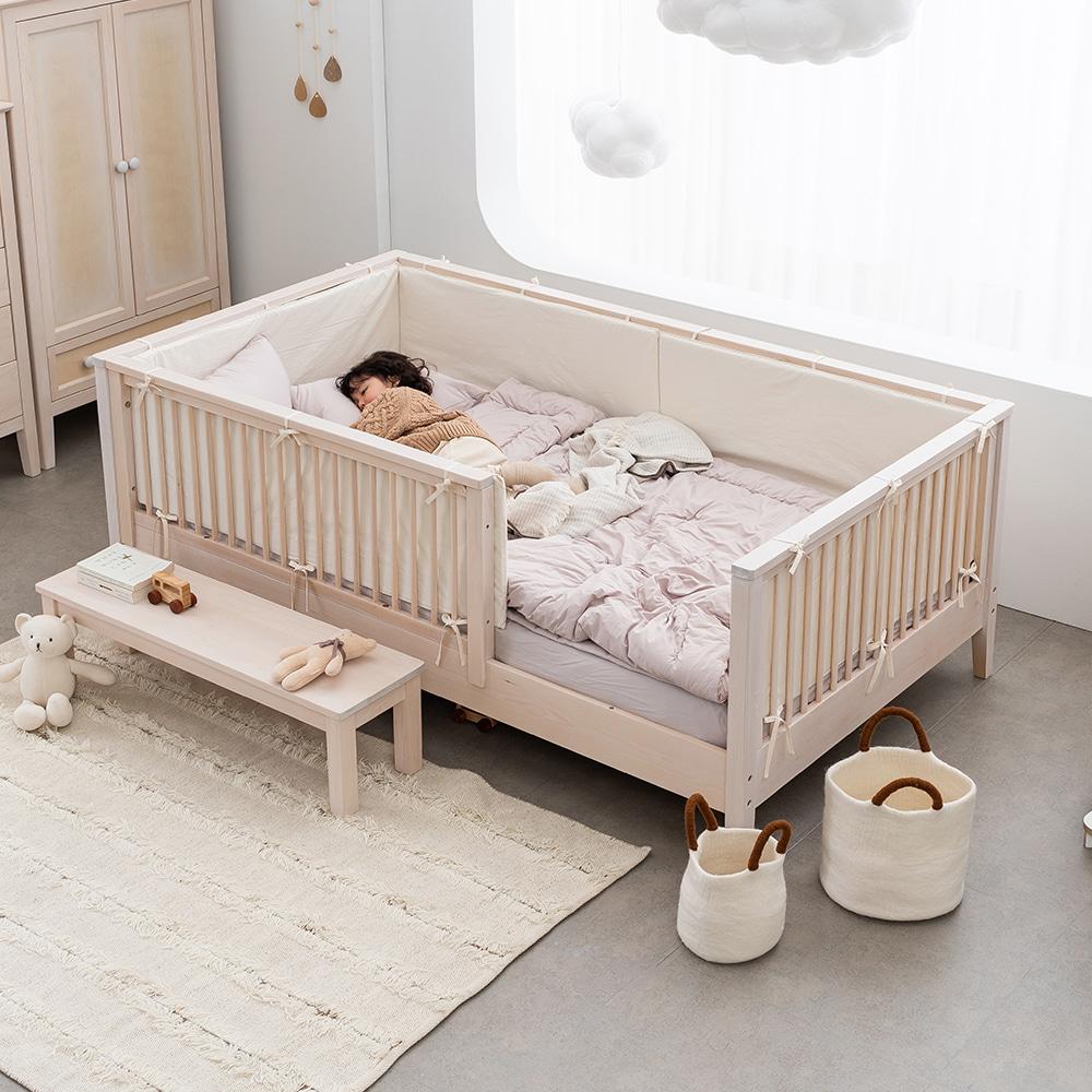 [홈커밍] 쁘띠라뺑 헨리 데이베드 자작나무 슈퍼싱글 침대 린넨화이트 (SS/1100x2000) 어린이 아동 원목침대