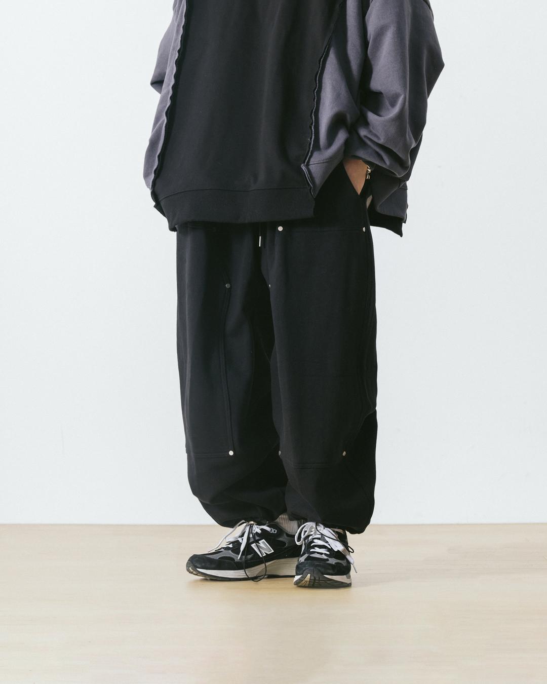 Double Knee Sweat Balloon Pants - Black