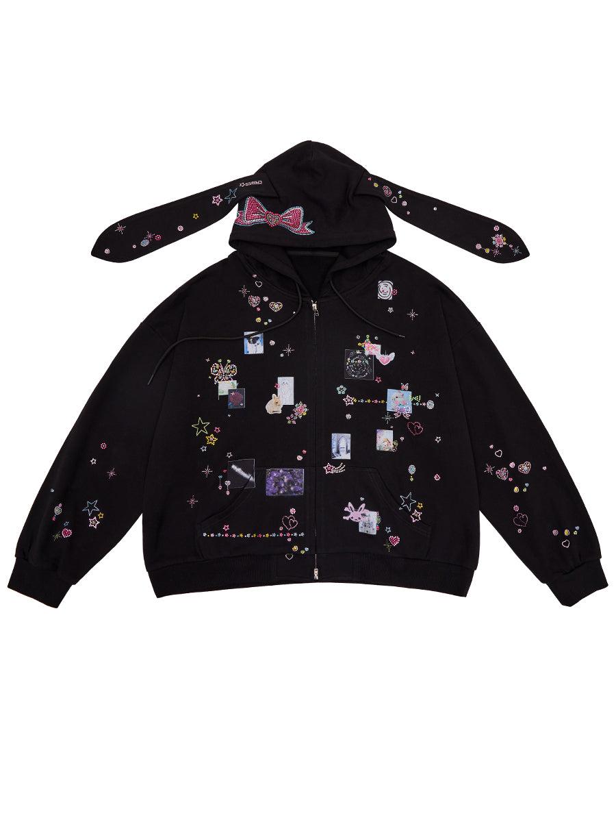 STICKER BUNNY HOODIE - BLACK / S