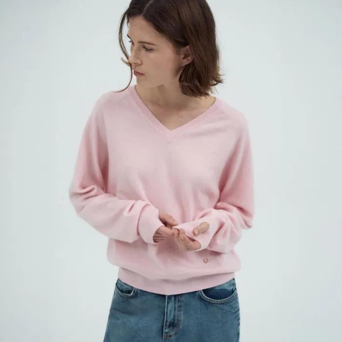 Cashmere 30% V-neck Knit Top[LMBEAU24KN257]-Pink