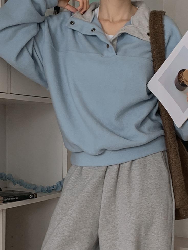 [44-99] 로디앨드 배색 플리스 투웨이 카라넥 티셔츠 (가을-겨울-신상-데일리룩-데이트룩-출근룩-여행룩-모던룩-클래식룩-빅사이즈-99사이즈-자체제작-여리핏-투웨이-카라-하이넥)