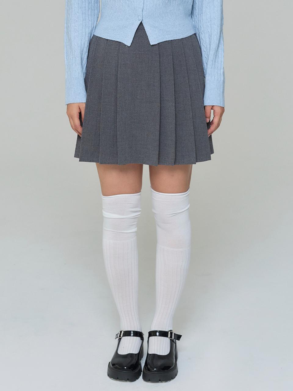 울 플리츠 미니 스커트 - 그레이 (WOOL PLEATED MINI SKIRT - GRAY)