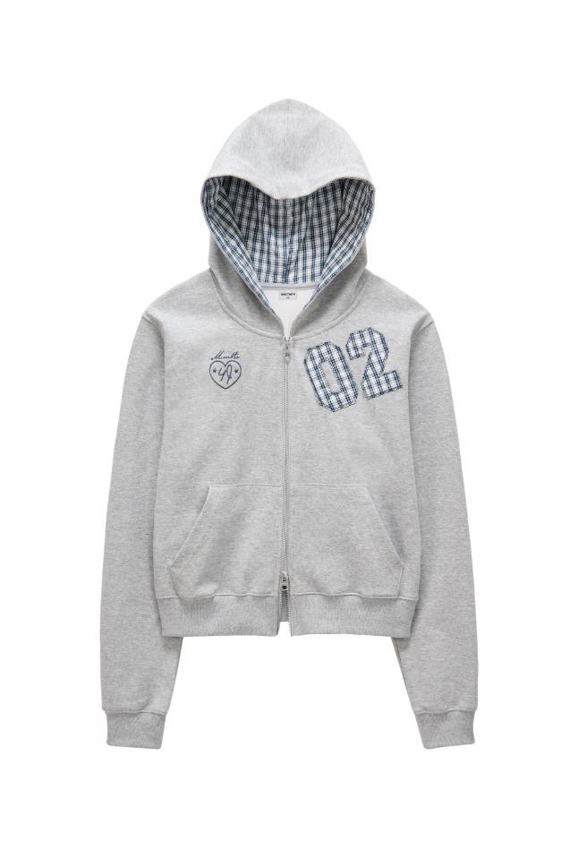 [유정 X 밈더] 유스 패치워크 크롭 후드집업_그레이