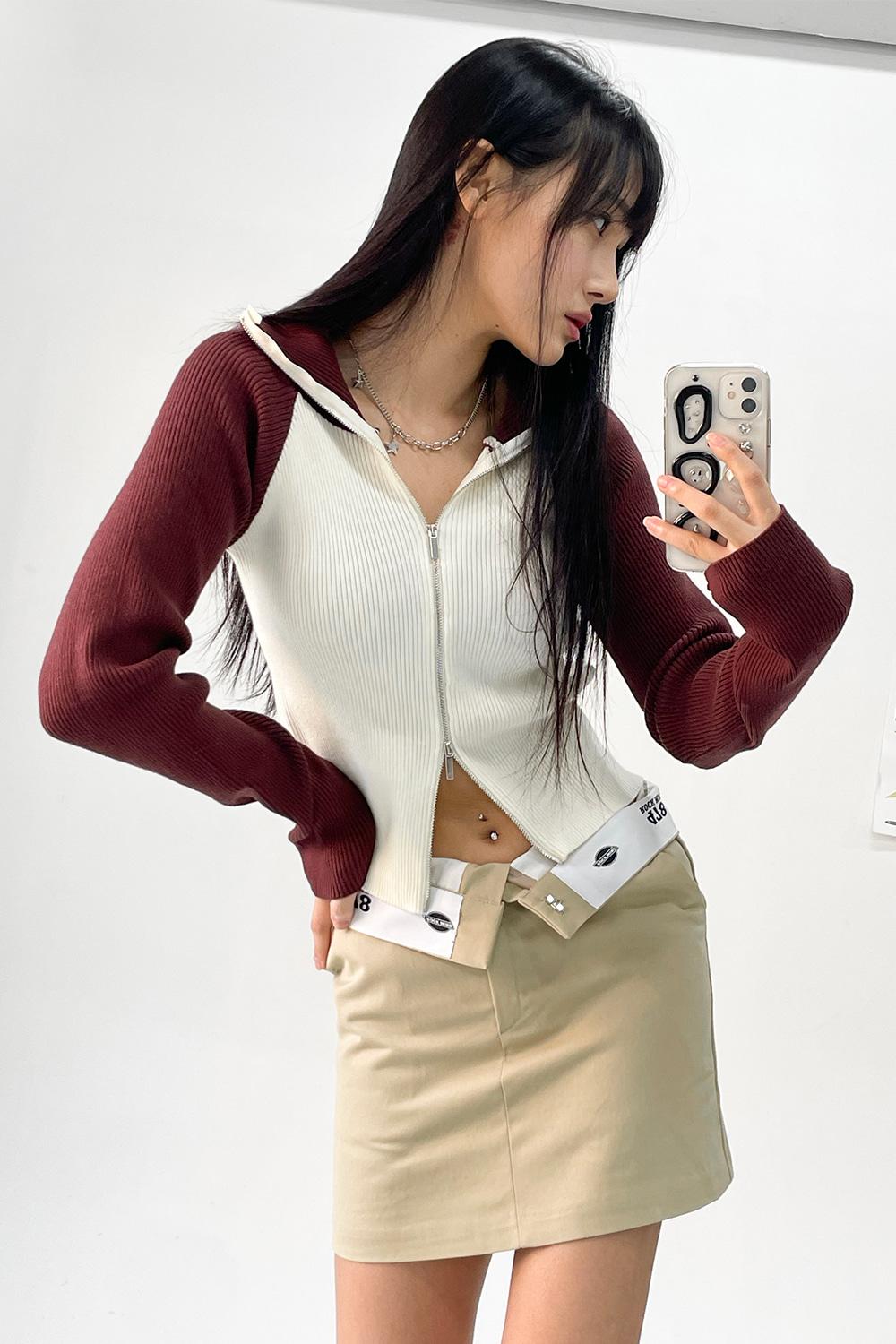 raglan two way knit zip up (2colors)