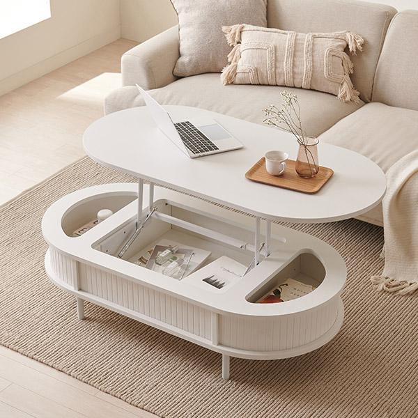 웨이즈 타원형 템바보드 리프트업 소파 테이블 1200