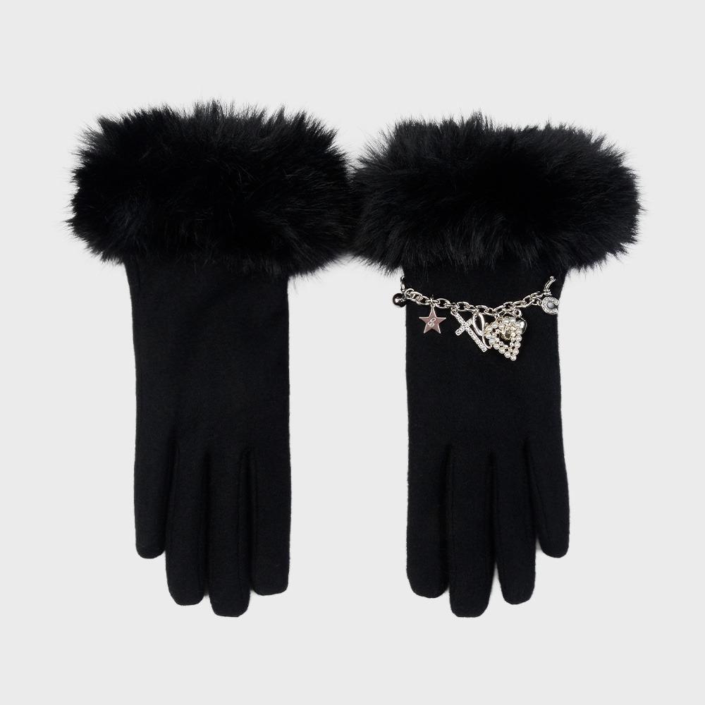 FUR&BRACELET WOOL GLOVES (BLACK)
