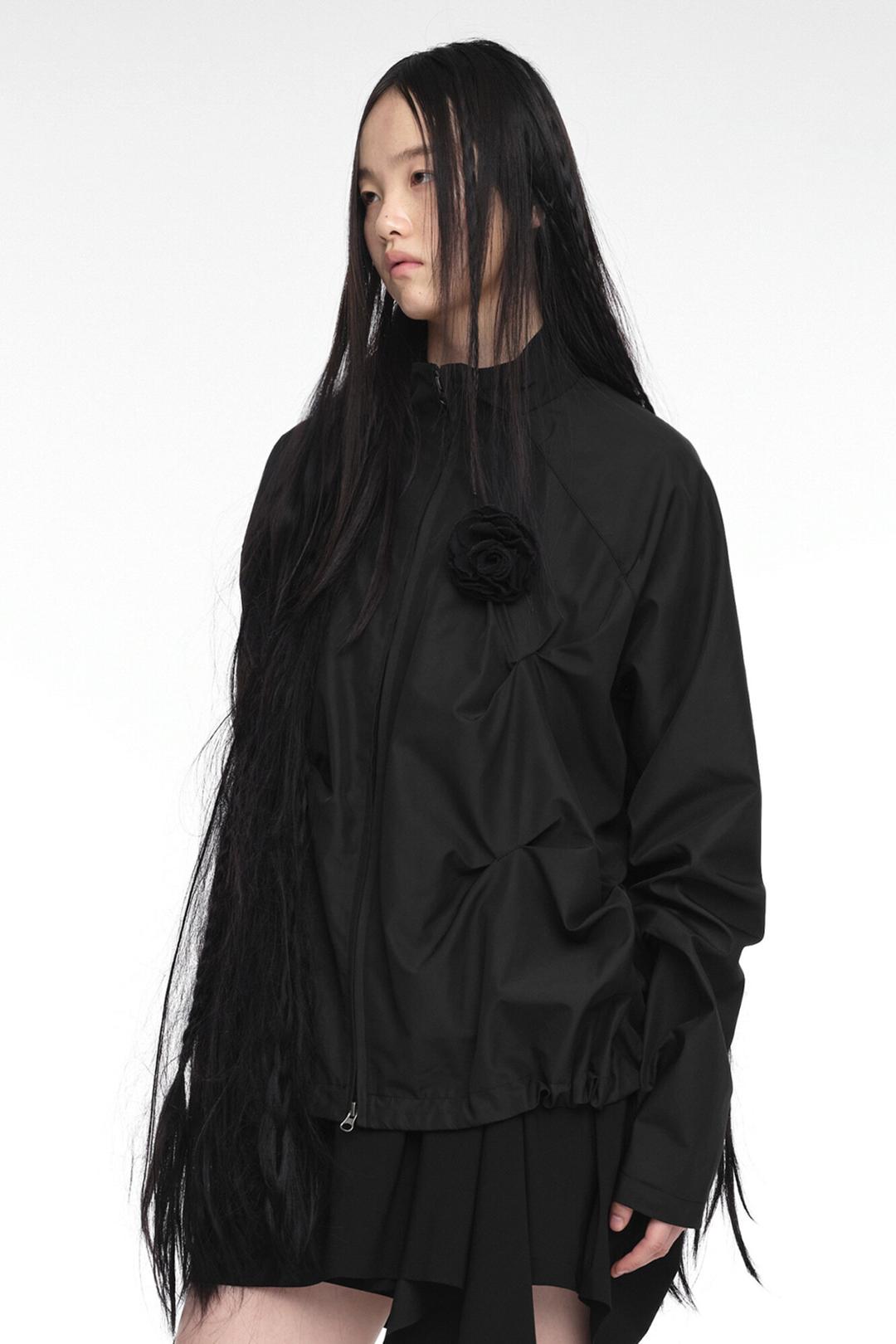 PINTUCK WIND BREAKER (UNISEX) BLACK