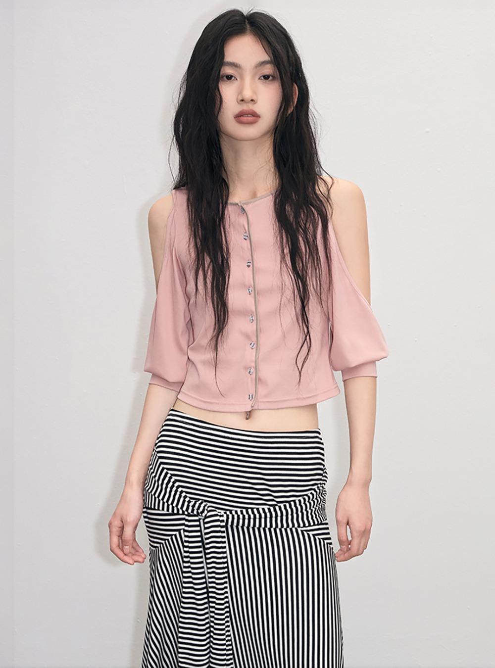Pink Retro Off-Shoulder T-Shirt