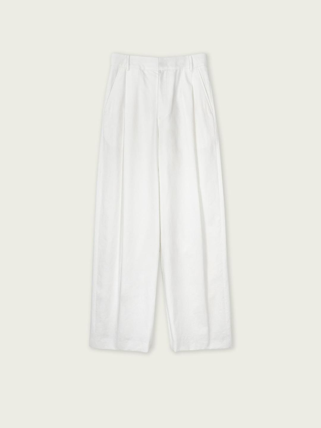 Irene cotton tuck pants - White