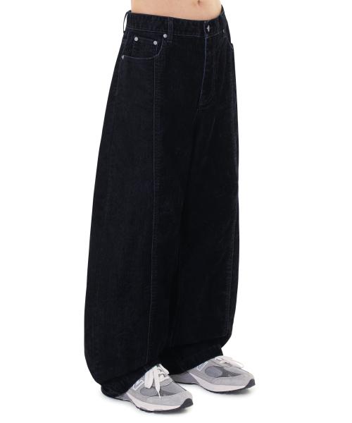 VELVET DENIM WIDE STITCH VOLUME PANTS - BLACK