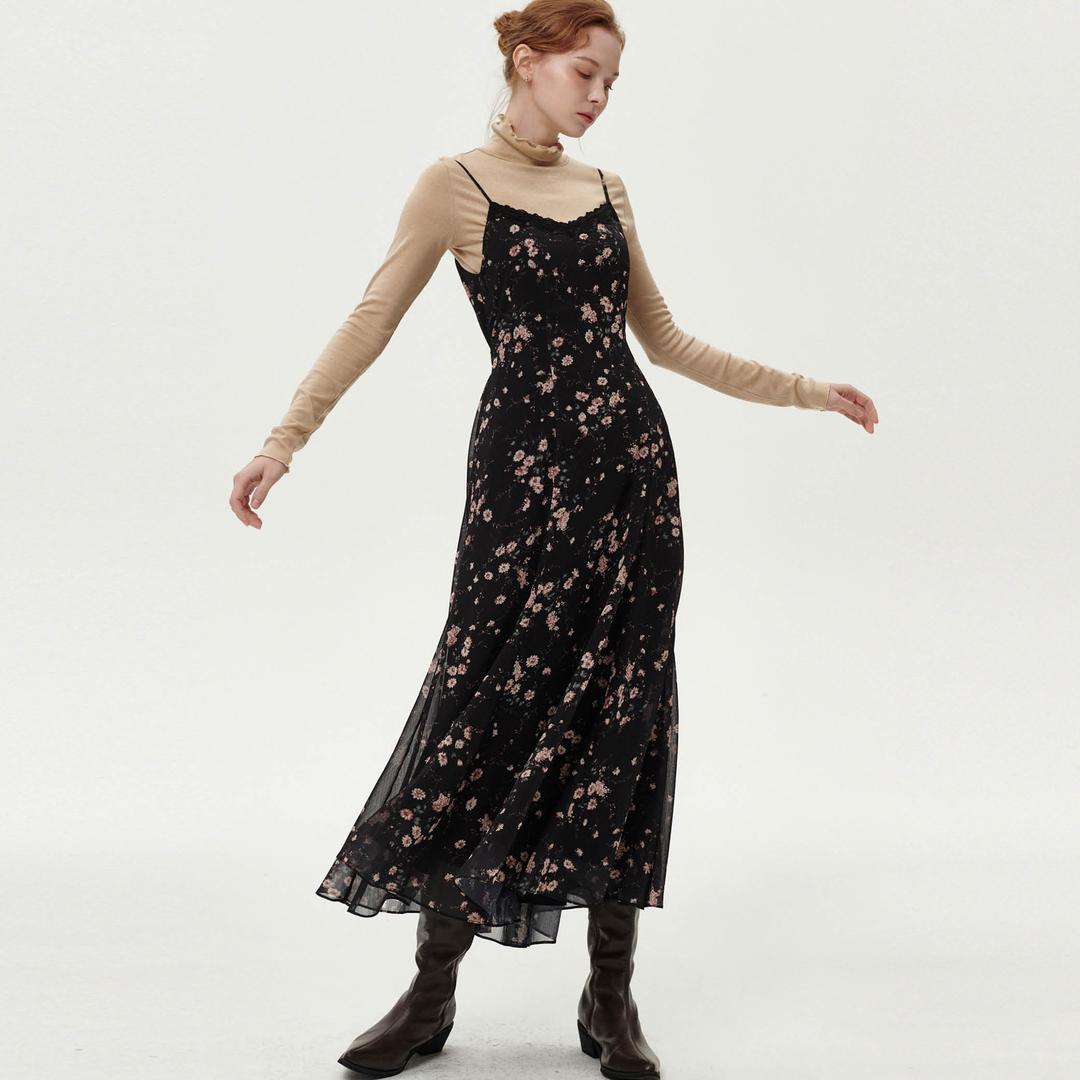 FLOWER LACE SLIP DRESS_BLACK