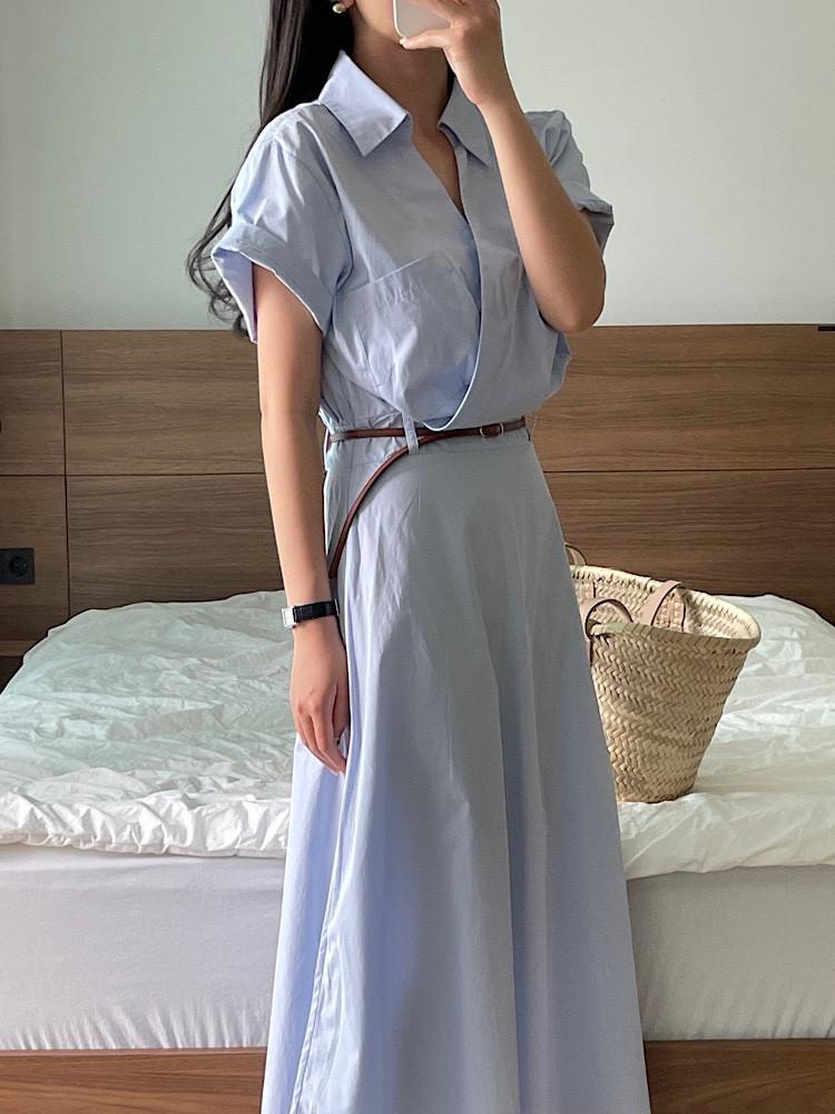 여름 반팔 셔츠 원피스 벨트세트