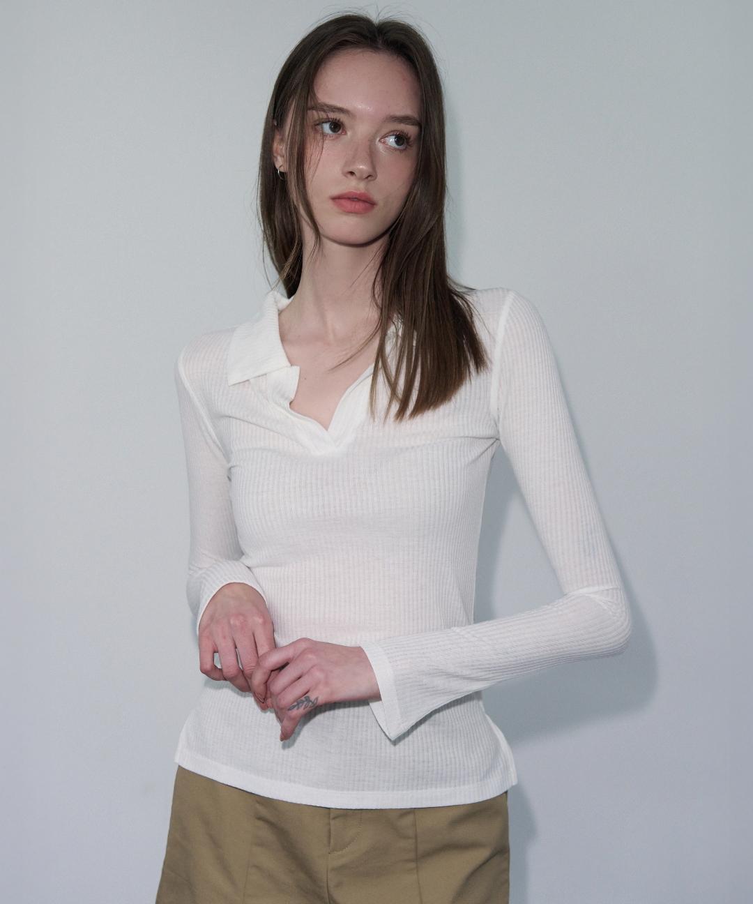 레더리 소프트 리브드 카라 탑 [3COLOR]