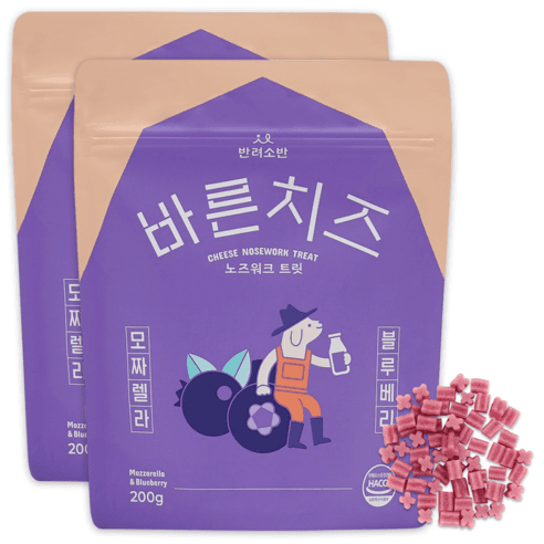 반려소반 강아지 바른치즈 노즈워크 트릿 200g, 모짜렐라 + 블루베..., 200g, 2개