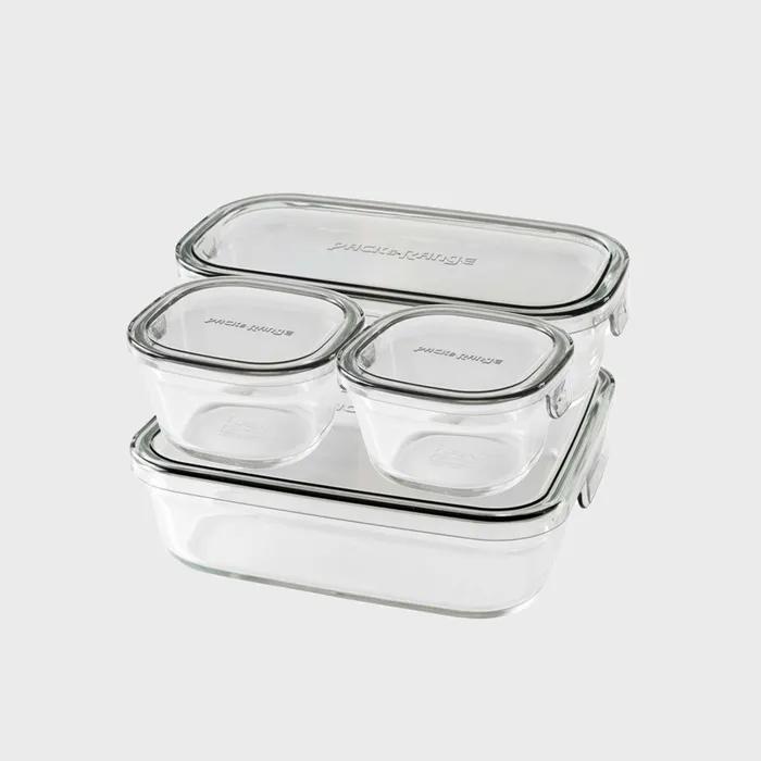 [이와키] IWAKI 팩&레인지 반찬통 - 쿨그레이 사각 3종 미니 세트 (총4pcs)