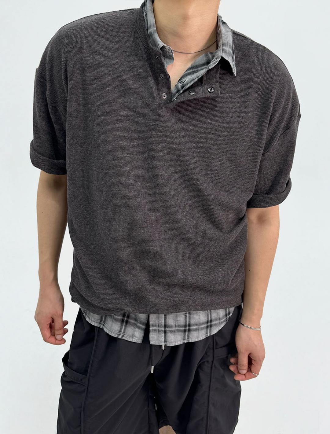 스냅 헨리넥 컷팅 티 4color