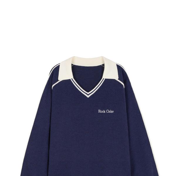 Collar Long Sleeve Knit - Navy