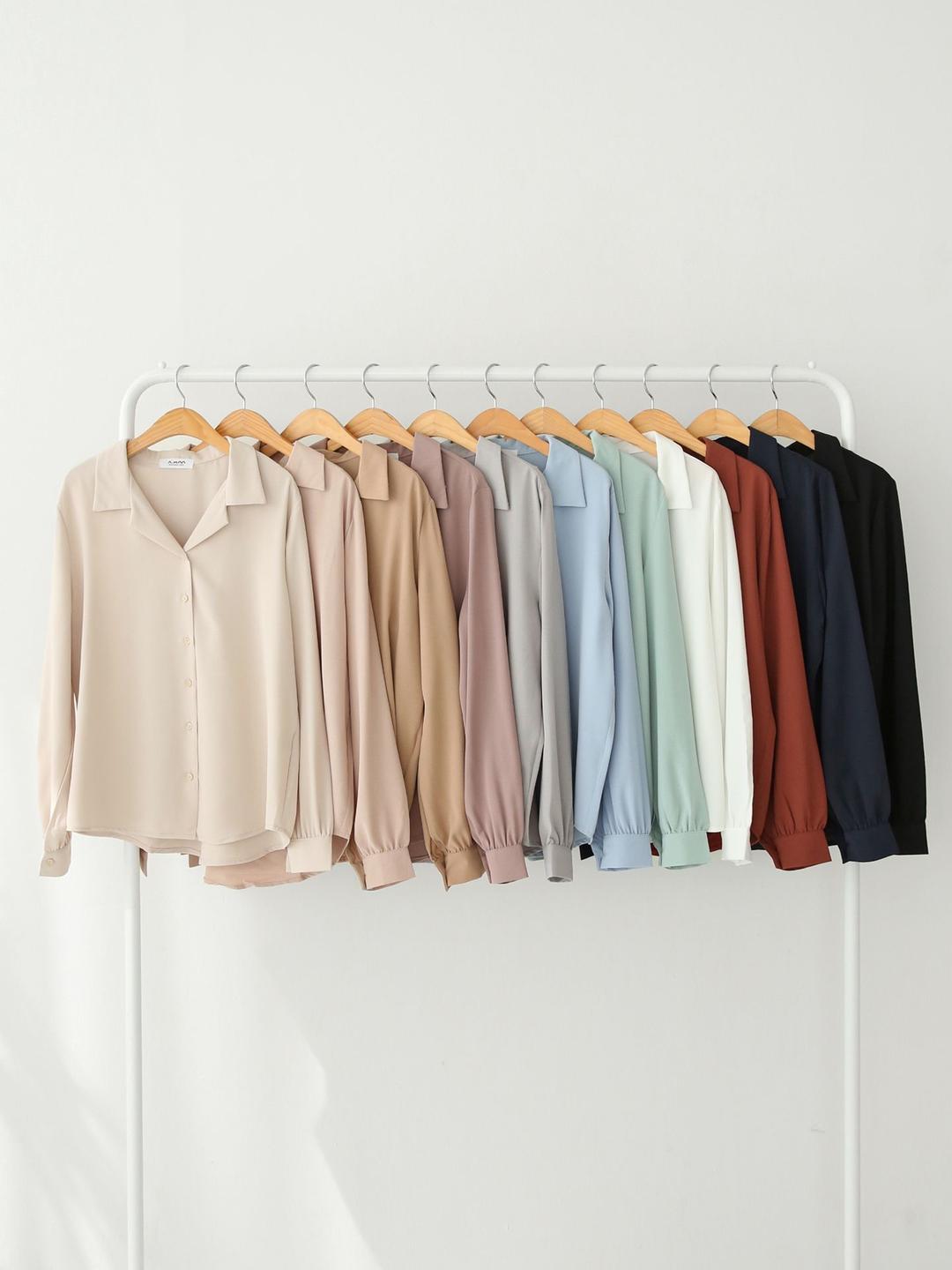 링클프리 오픈카라 셔츠 블라우스 쉬폰 화이트 블랙 봄 가을 정장 남방