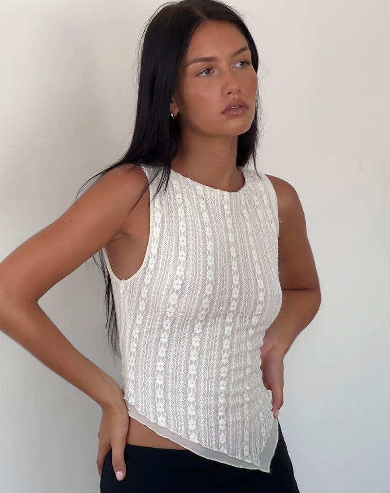 Etta Double Layered Lace Vest Top in Cream - XXS