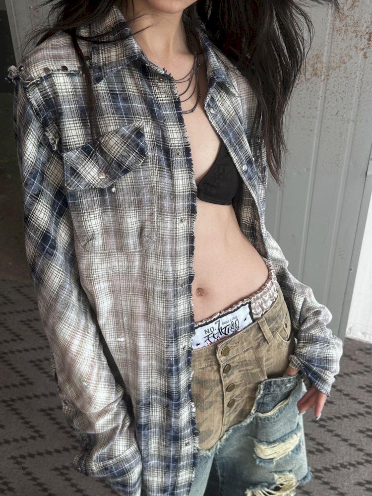 Old Studded Plaid Swoosh Work Shirt【s0000008494】