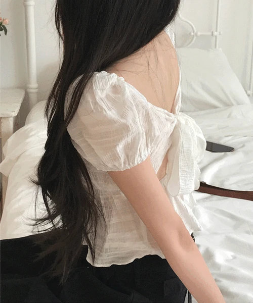 셔벗 백트임 리본 블라우스