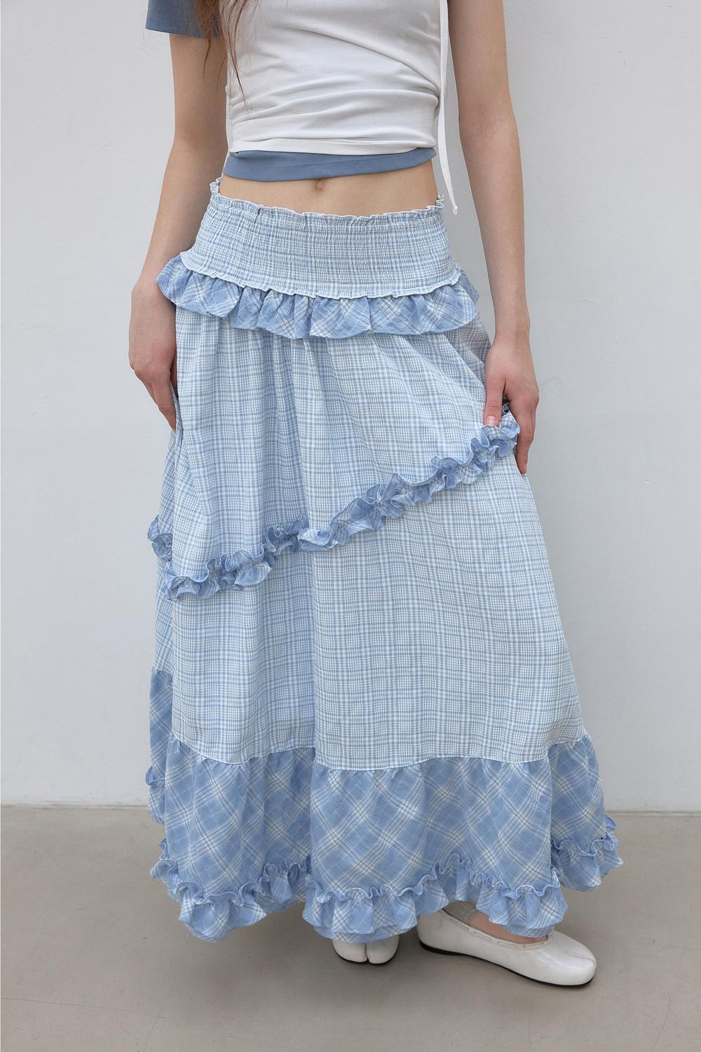 [2nd Order] SHIRRING MAXI SKIRT (CHECK)