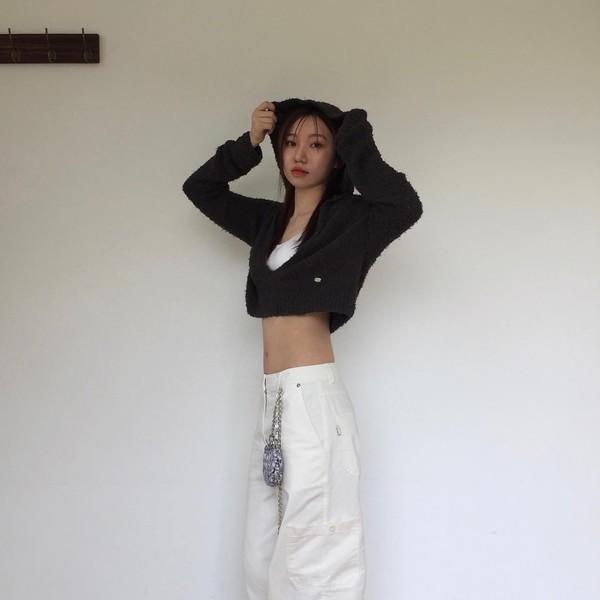 hairy short hoodie (charcoal/black)
