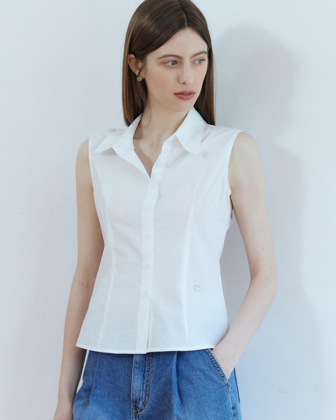 Stick sleeveless shirts - white