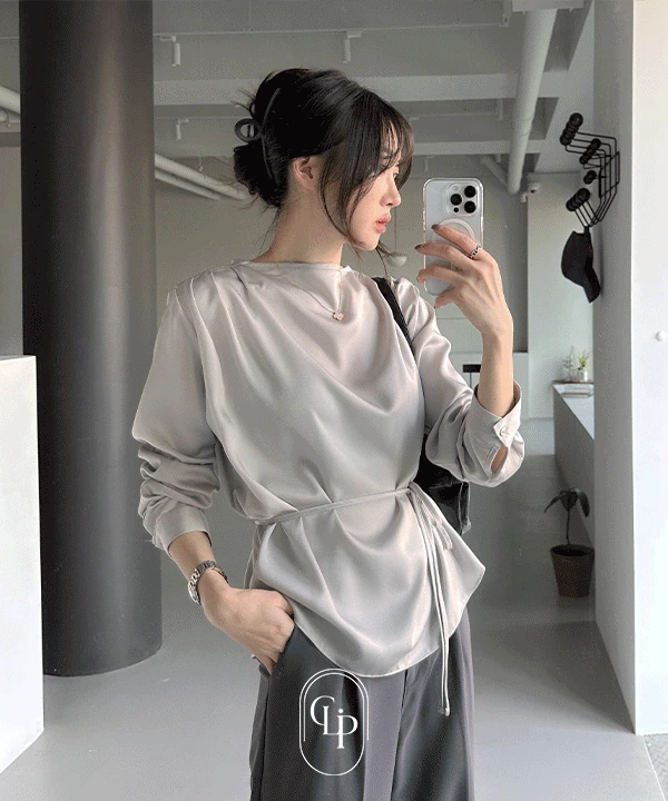 🚀당일발송/자체제작 [🌷봄신상] 에르네 드레이프 실키 블라우스(스트랩블라우스, 타이블라우스, 실크블라우스, 하객룩, 출근룩, 봄블라우스, 하객룩상의, 정장블라우스)